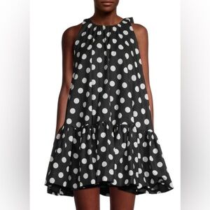 Black Halo Zuma Polka Dot Cotton Mini Dress Black & White Size Small